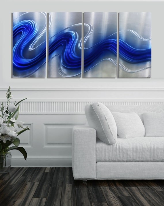 Blue & Silver Abstract Metal Wall Art Home Decor Accent