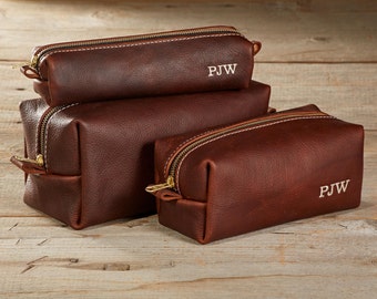 Arizona Leather Toiletry Bag Travel Shaving Wash Dopp Kit with Monogram Gift for Man Groomsmen Groom Wedding Graduation Grad - 3 Sizes