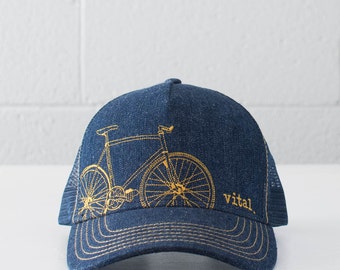 FIXIE Denim Trucker HAT - VITAL fixie bike - gold stitching