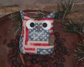 Primitive Whimsical Patriotic Americana USA Red White and Blue July 4 Hoot Owl Bowl Filler Ornie Doll Shelf Sitter Tuck