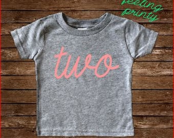 SALE Grey Second Birthday Shirt Pink Two Birthday Shirt Second Girls Gray Birthday Shirt
