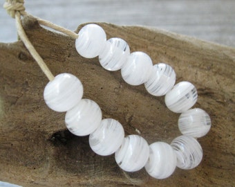 Handmade White and Clear Lampwork Beads Striated SRA