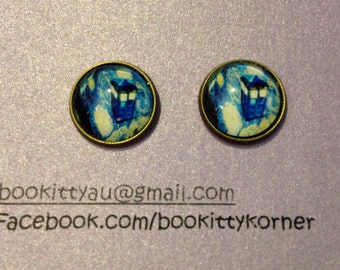 Doctor Who Starry Night Tardis Bronze Tone Stud Earrings
