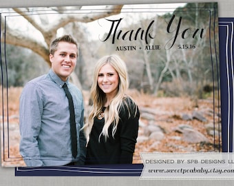 Wedding Thank You Card -- CLASSIC THANK YOU -- Customization with your wording, colors and photo