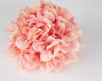 Silk Flower Hydrangeas - 60 Large Hydrangea Petals in Coral - Artificial Flower Hydrangeas - ONE Hydrangea Head - ITEM 0132