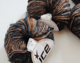 13 balls of Ice Yarn 50/ wool 50/ Polyamide Art Yarn Knitting projects Large destash lot, orange, black, grey, cream, dark blue