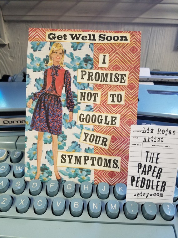 Get Well Soon Funny Humor Card Vintage image Collage art