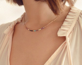 Dainty Rose Gold Layering Necklace with Tiny Beads // Thin Minimalist Boho Necklace // Colorful & Simple Minimal Necklace // CO125