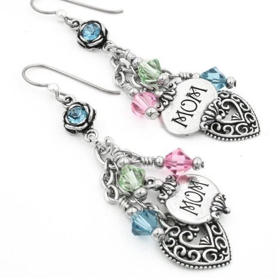 Mom Earrings Mother Birthstone Earrings Crystal Earrings