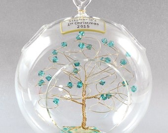 Baby's First Christmas Ornament Birthstone Ornament with Custom Swarovski Crystal Elements 2016 Ornament Your Choice of Silver Gold Copper