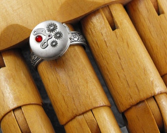 Steampunk Ruby Red Silver Locket Ring - For the Love of Red by COGnitive Creations
