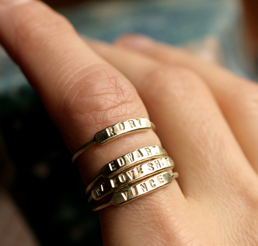 stackable name ring initial ring silver id ring gold stacking