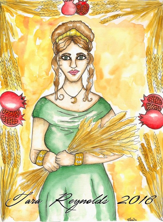 Goddess Art Original Demeter Watercolor Painting Mabon Pagan