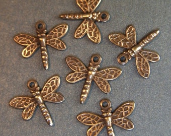 Dragonfly Charms - 6 pcs - Hand Antiqued Brass - Small Dragonfly Charms - Patina Queen
