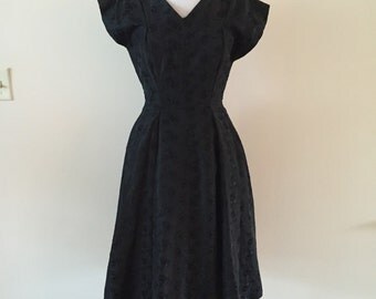 Vintage 1950s Black Dress LBD Mad Men Style sz Small