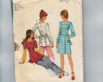1970s Vintage Sewing Pattern Simplicity 5405 Misses Back Button Dress or Smock Size 10 Bust 32 1/2 70s 1972 99
