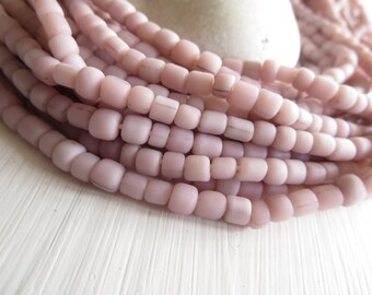 Small pink seed bead glass beads light pink 3 Glass beads organic barrel tube , New Indo-pacific - 3 to 6 mm / 22 inches strand - 6A14-18
