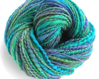 Handspun Yarn FREE Shipping in USA Hand Dyed Yarn Merino Wool Yarn 152 yards Super Bulky Yarn Art Yarn Green Blue - Marina