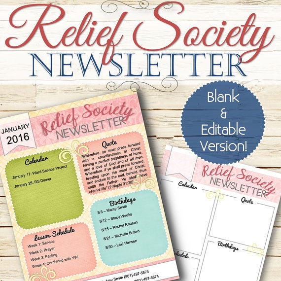 EDITABLE Relief Society Newsletter INSTANT DOWNLOAD