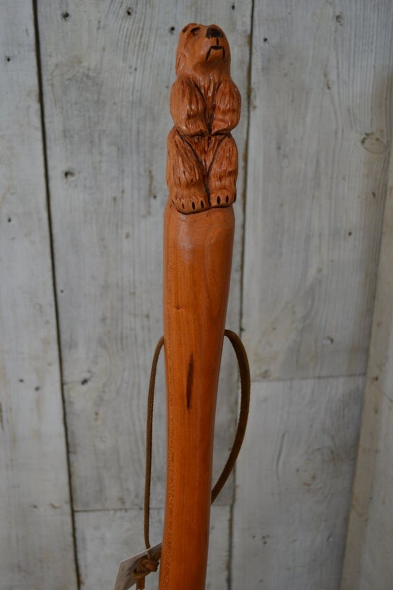Bear Walking Stick Grizzly Carving Hand Carved Cherry