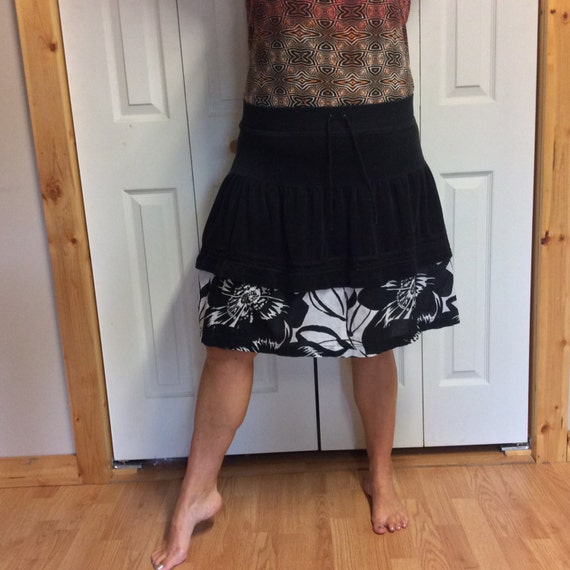 black and white knee length skirt