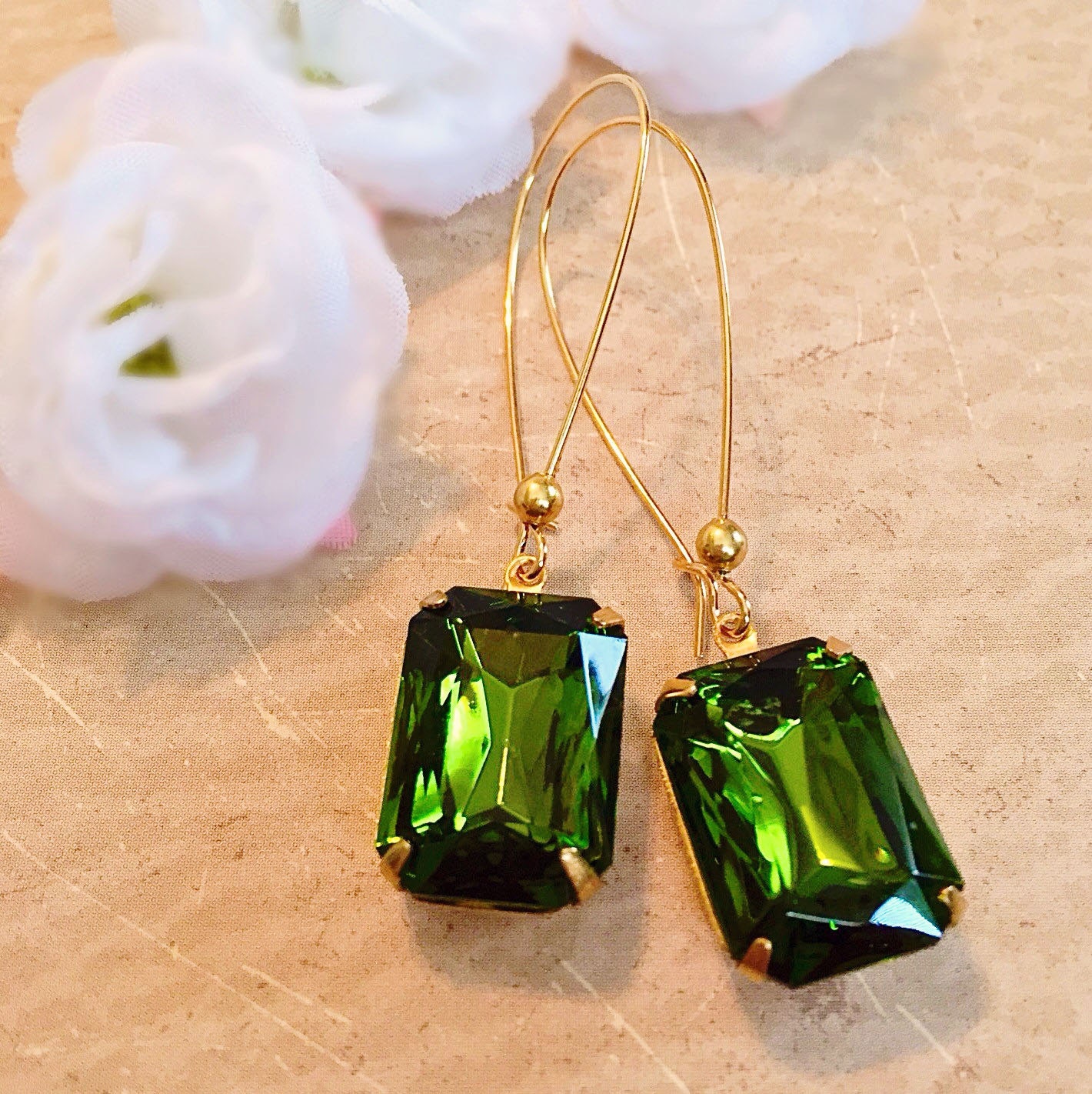 Long Olive Earrings - Green - Art Deco Earrings - Crystal Earrings -  DORSET Olive