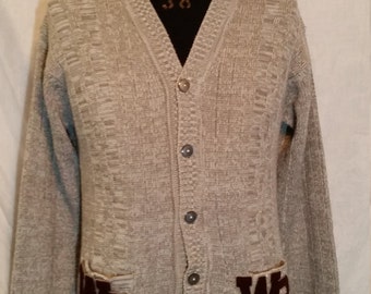 Vintage acrylic Varsity Sweater, WB cardigan