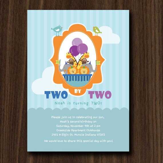Noah's Ark Invitation, Noah's Ark Birthday, Two by Two, Animals, Birthday Invitation Il_570xn