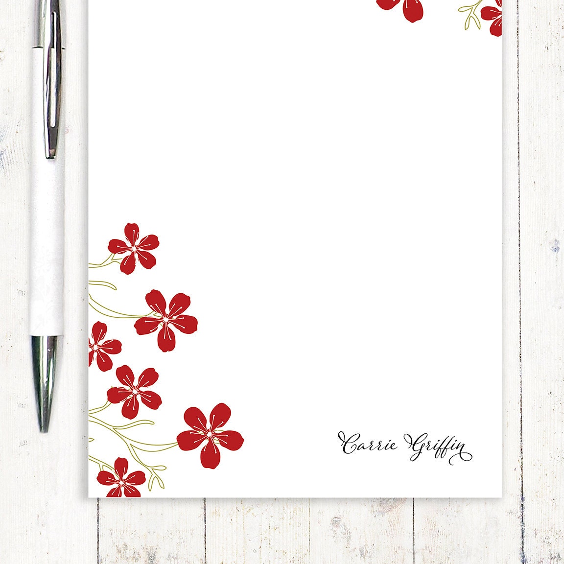 personalized notePAD - CHEERY CHERRY BLOSSOMS - stationery - stationary - floral - flower - botanical
