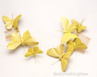 Snapchat Butterfly Costume Hair Combs, Yellow Snap Chat Butterfly Halloween Costume, Yellow Gold Butterfly Clips, Music Festival Wear