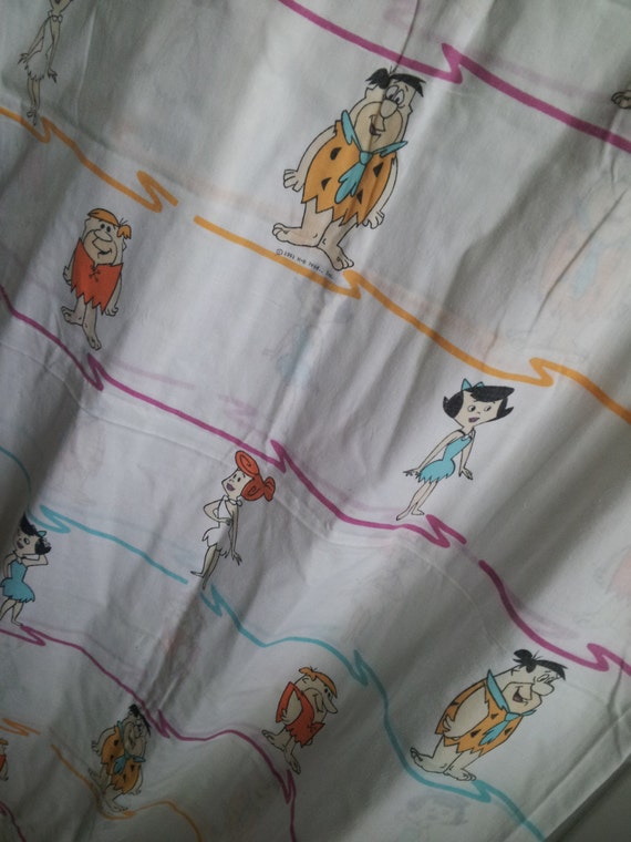 RARE HTF Vintage The Flintstones Bed Sheet Flat Twin Size