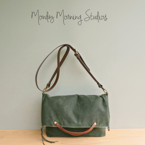 canvas duck wax with Green Wax Foldover Strap in Avocado, Canvas Custom Purse Leather