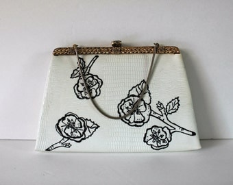 Vintage white Clutch with hand painted cherry blossoms / Wedding Purse / Prom Purse / Vintage Clutch / Cherry Blossoms / handbag