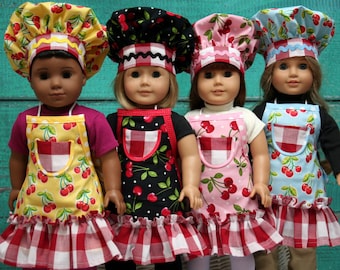 Doll Apron - Doll Clothes - Doll Apron to fit American Girl Doll - Cherry Aprons