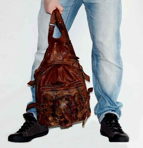 Leather backpack Zombie backpack Steampunk bag by FamilySkiners