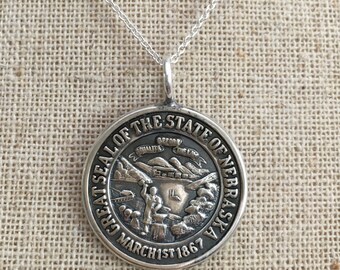 Nebraska Necklace, Nebraska Spoon Necklace, Spoon Jewelry, Nebraska Jewelry, Nebraska charm, Nebraska Seal, Nebraska Pendant, Wife Gift