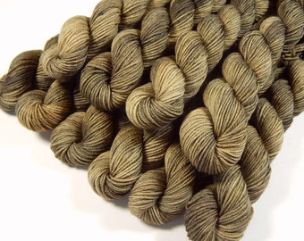 Mini Skeins - Hand Dyed Yarn - Sock Weight 4 Ply Superwash Merino Wool Yarn - Driftwood - Knitting Yarn, Sock Yarn, Neutral Tonal Semi-Solid