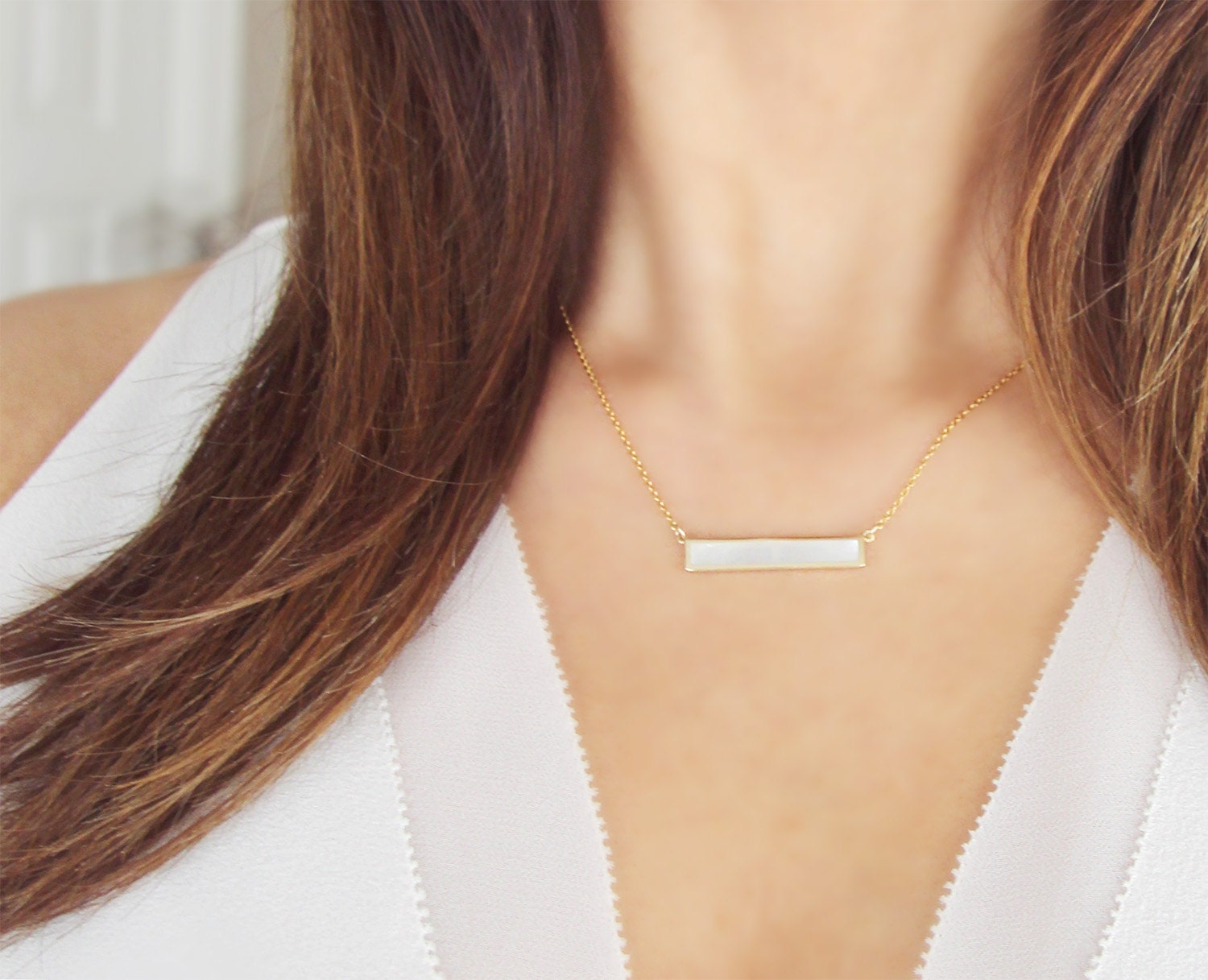 Mother of Pearl Bar Necklace Horizontal Bar Necklace