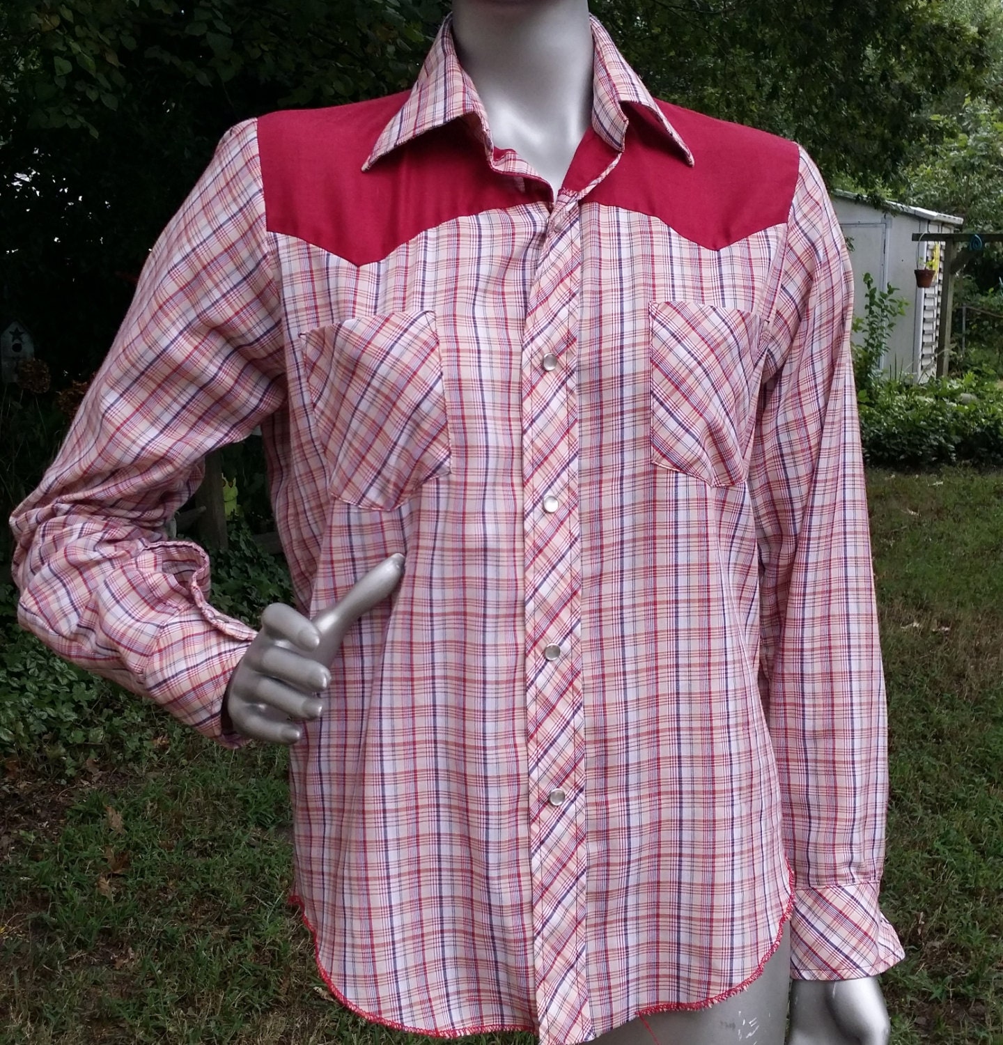 Mens 70s Western Shirt/ Vintage Shirt/ Rockabilly Shirt/