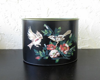 Vintage Paint by Number Metal Stationary Holder Vintage Desk Accessory Birds and Flowers PBN Tole
