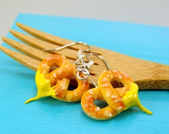 Food Jewelry // Pretzel Earrings // MADE TO ORDER Miniature Food Earrings // Dangly or Clip On Earrings