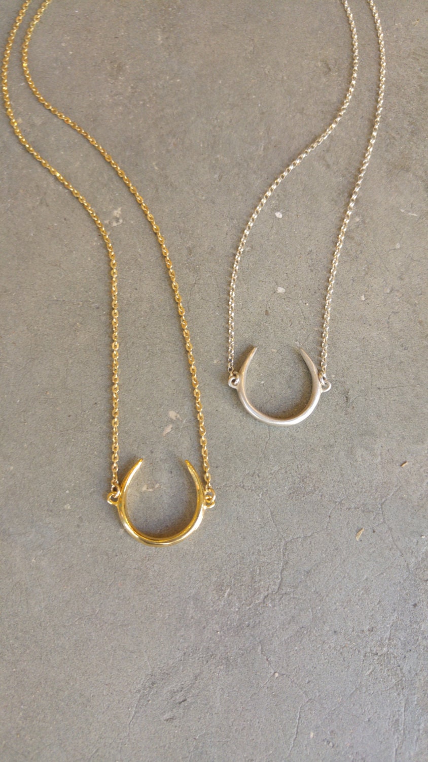 Gold Horseshoe Necklace Upside Down Crescent Moon Necklace