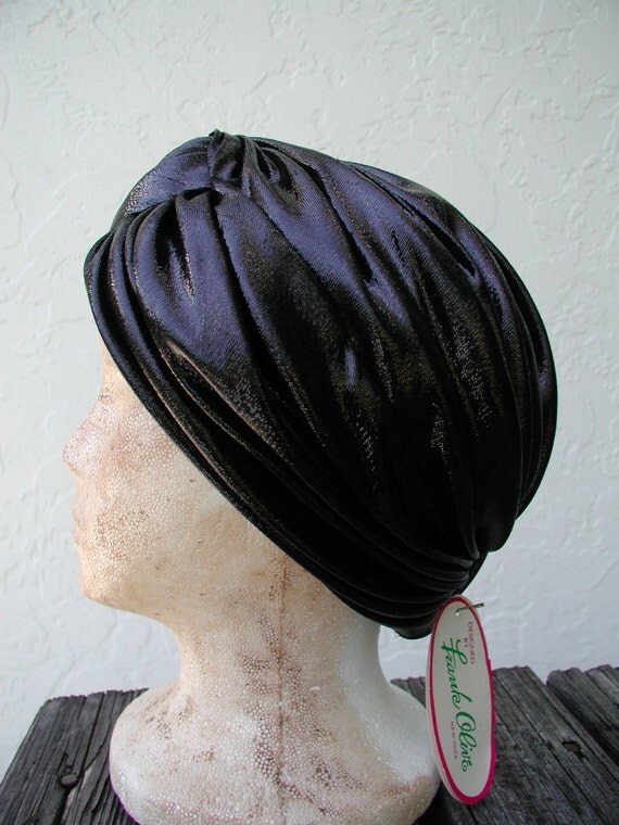 Items similar to Madams Turban Hat, Fortune Tellers Hat, Shiny Black