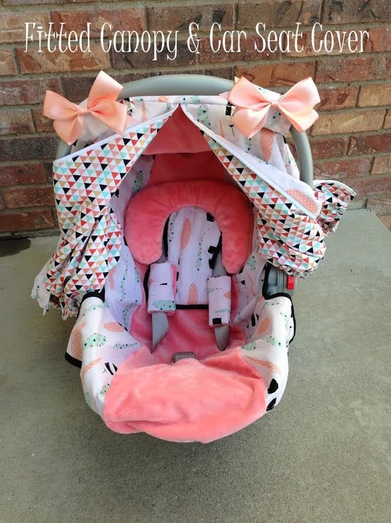 Custom Car Seat Canopy and Car Seat Cover in Blush Mint