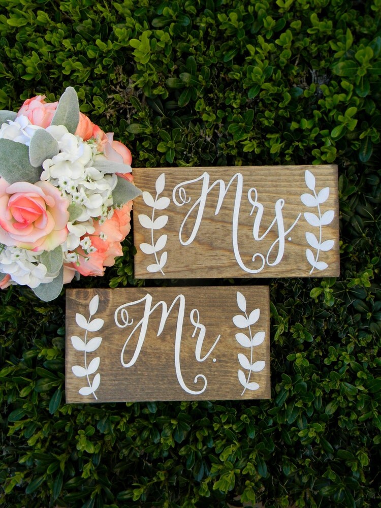 Mr. and Mrs. Chair Signs Rustic Wood Chair Signs by