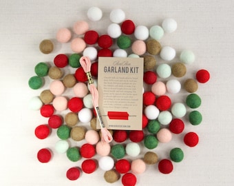 Felt Pom-Poms // Winter Mint (optional garland kit) // Felt Balls, Christmas Color Palette, Holiday Garland Kit, DIY Garland, Heirloom Craft