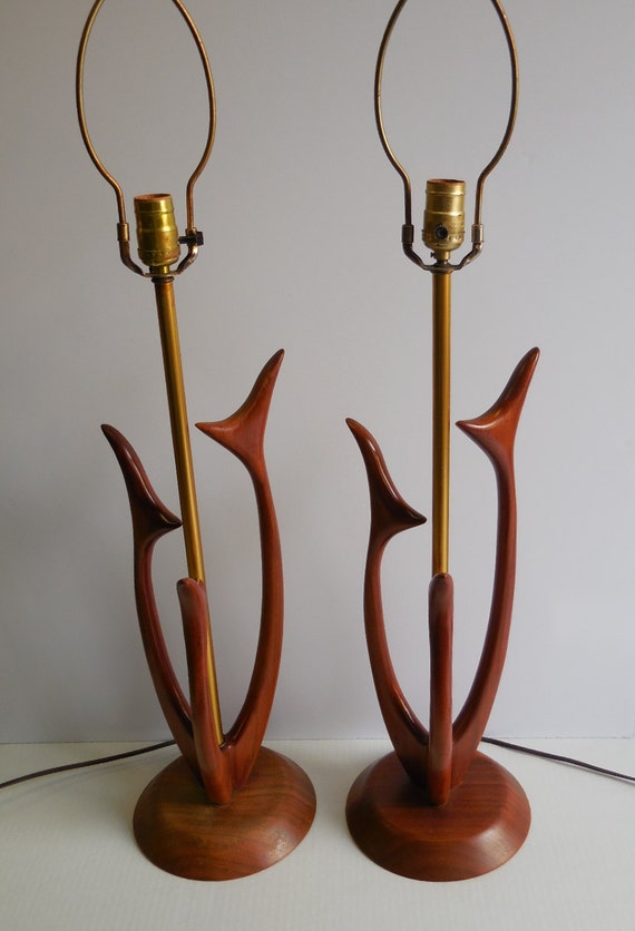 Two vintage Lamps Mid Century Danish Modern matching pair Wood