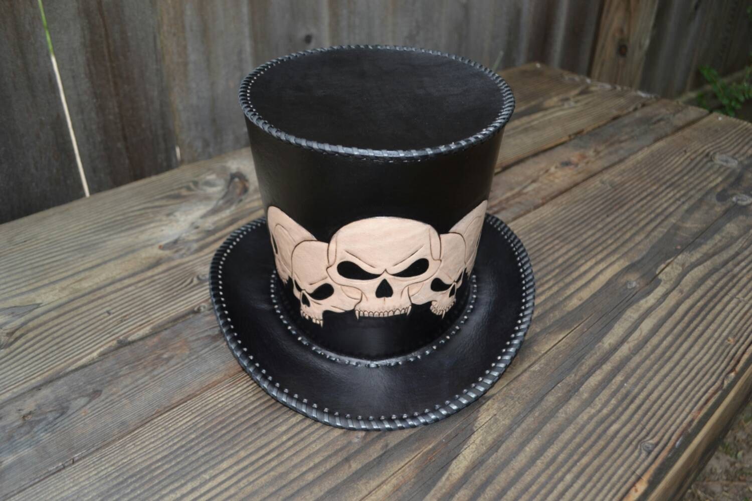 Leather Skull Top Hat