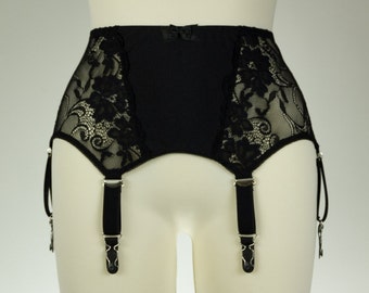 Black Wide Lace Retro Garter Belt LUCY also in Beige Red, Dark red, Green, Blue, Purple Suspender belt