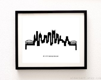 Pittsburgh Cityscape Print - Pittsburgh Wall Art - Pittsburgh Skyline Print - Modern Black and White Wall Art - City Print - Aldari Art